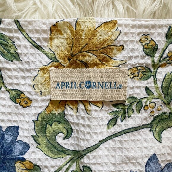 April Cornell White Blue Yellow Floral Waffle Cotton Cottagecore Tote Bag - Picture 2 of 4